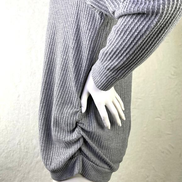 Two Beautiful Maternity Women V Neck LS Gray Waffle Knit Side Gathering Top S XL - Picture 6 of 9